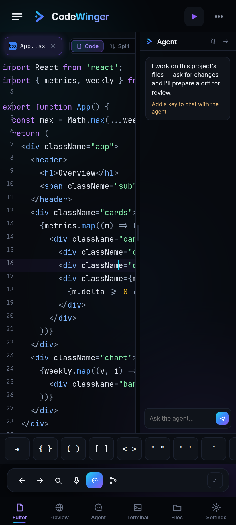 CodeWinger Android — Code keyboard