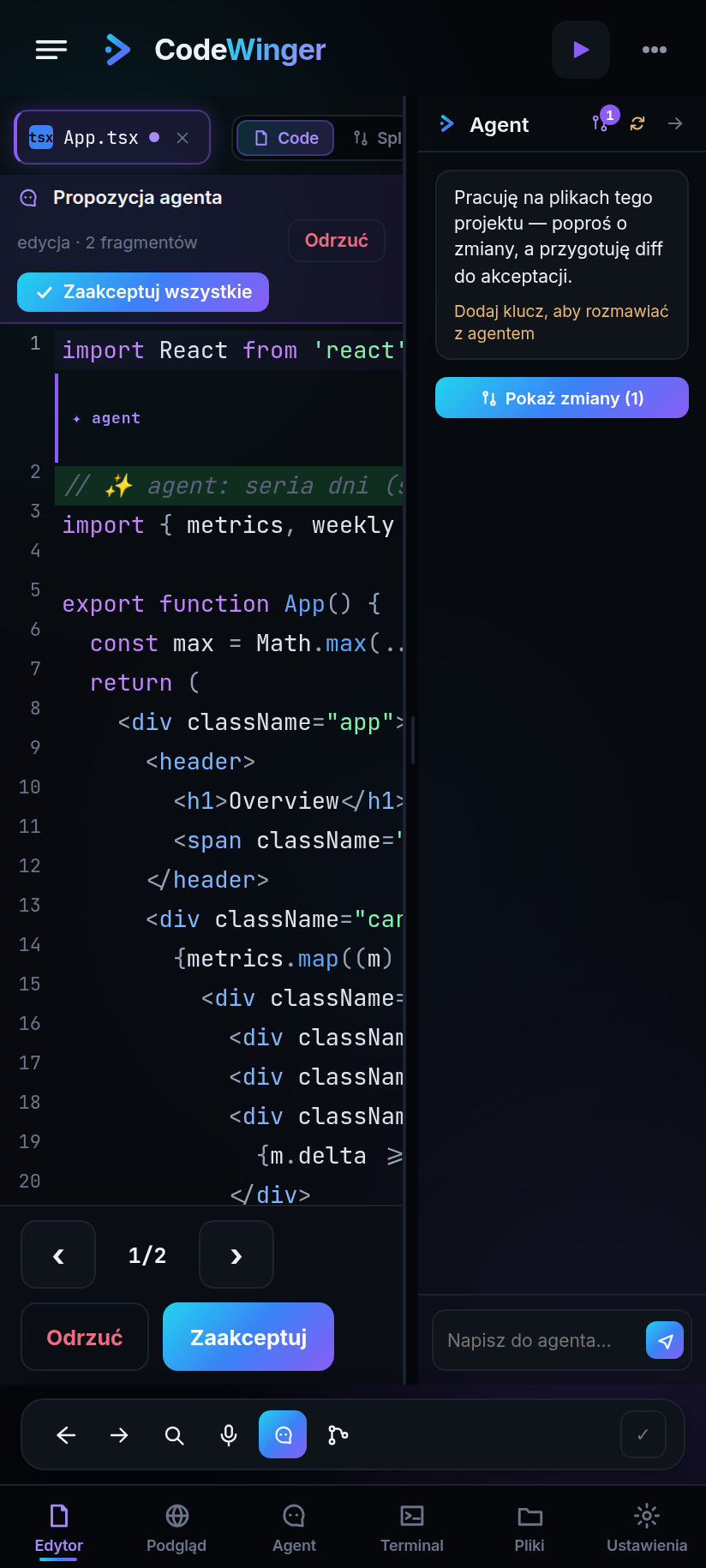 CodeWinger Android — Inline diff